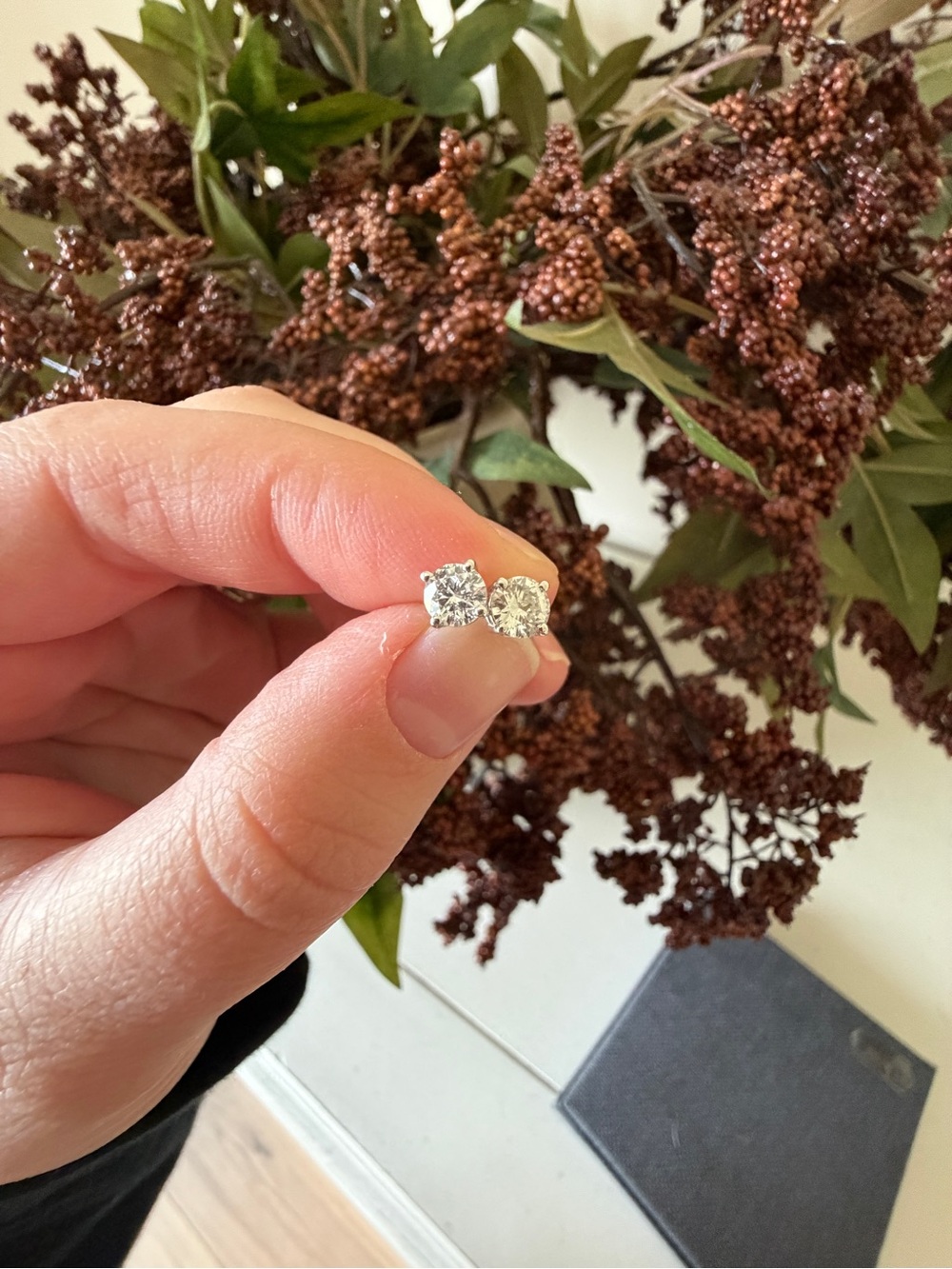 Round Natural Diamond Stud Earrings- White Gold